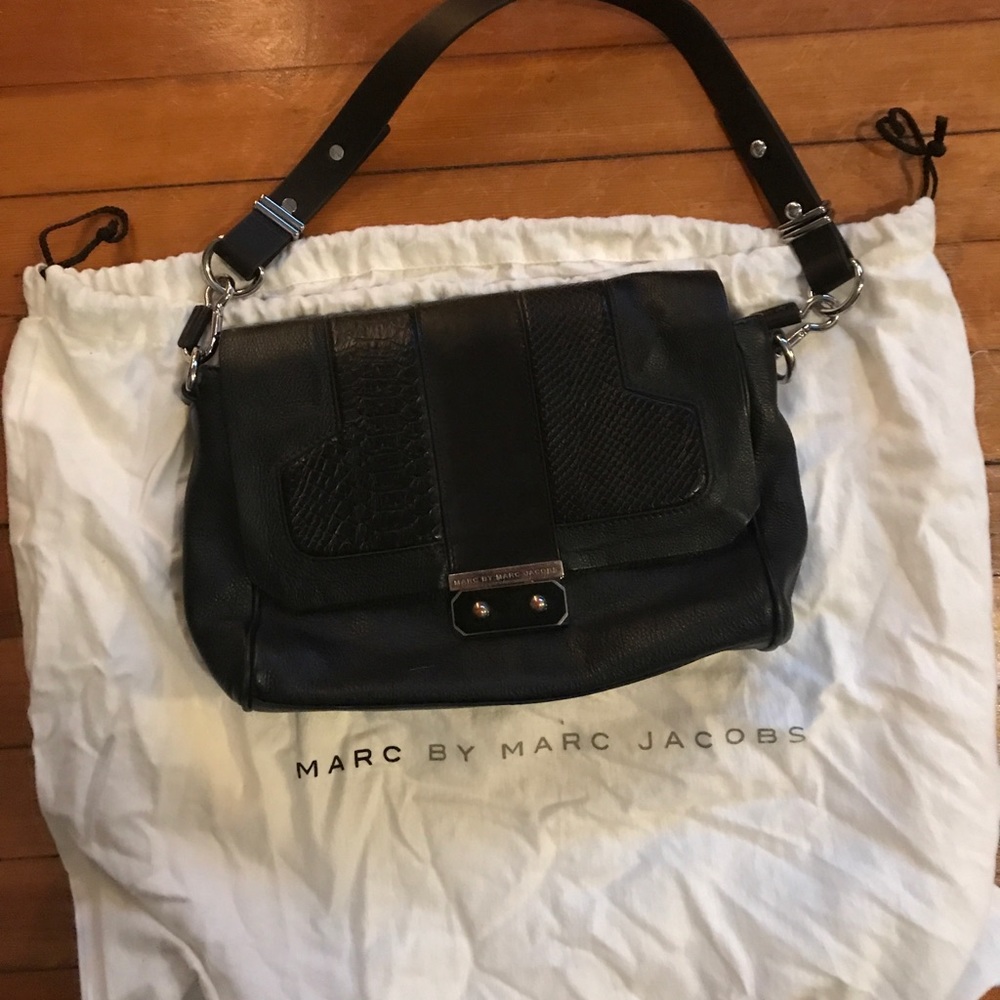 MBMJ black leather crocodile shoulder bag